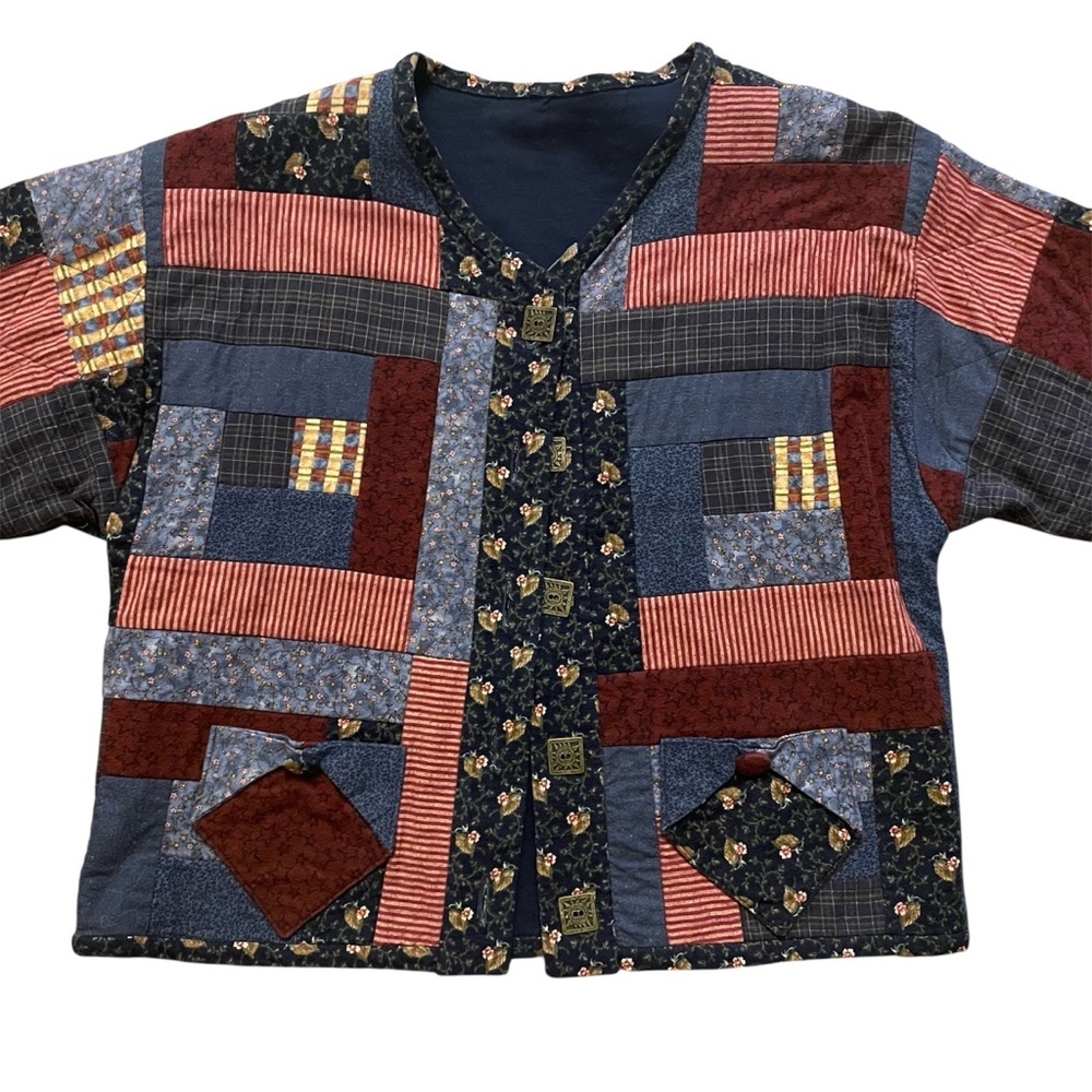 Handmade Quilt Jacket Womens XL Patchwork Button Up Boho Festival Folk Art - Picture 2 of 6